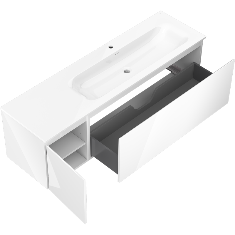 Mexen Orio armoire de salle de bains 160 cm avec lavabo Vela à droite, 1S, 1D, blanc brillant - 91A13-16047-3-BBFF00-W23P00