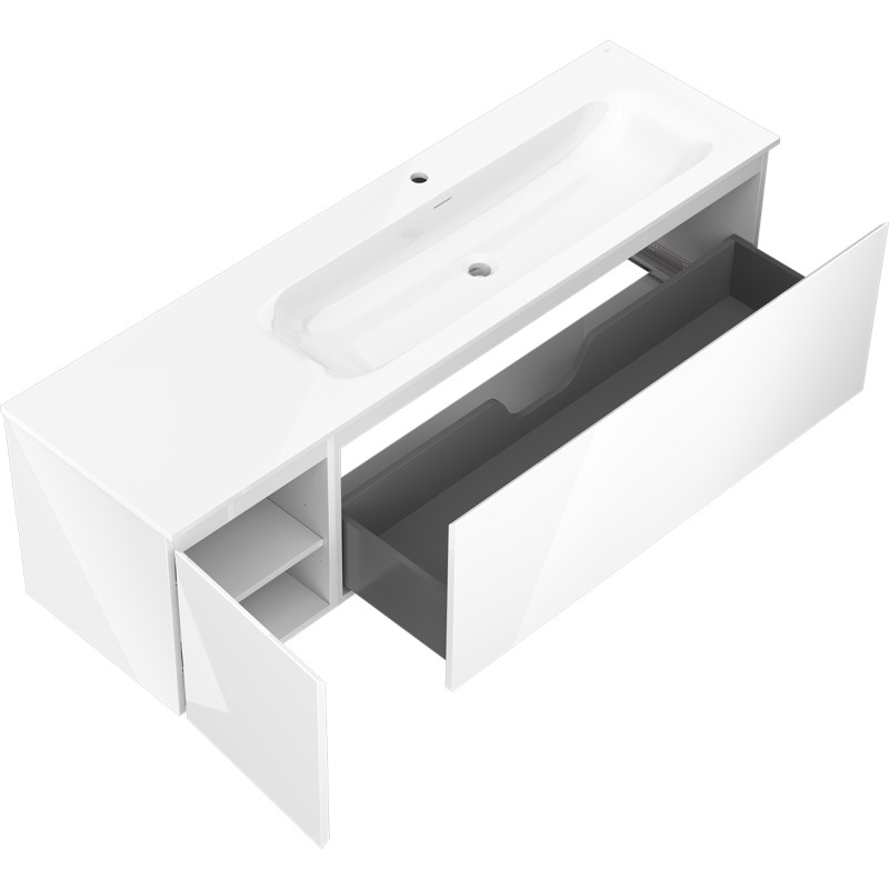 Mexen Orio meuble de salle de bain 160 cm avec lavabo Vela à droite, 1S, 1D, blanc brillant - 91A13-16047-3-BBFF00-W23P00