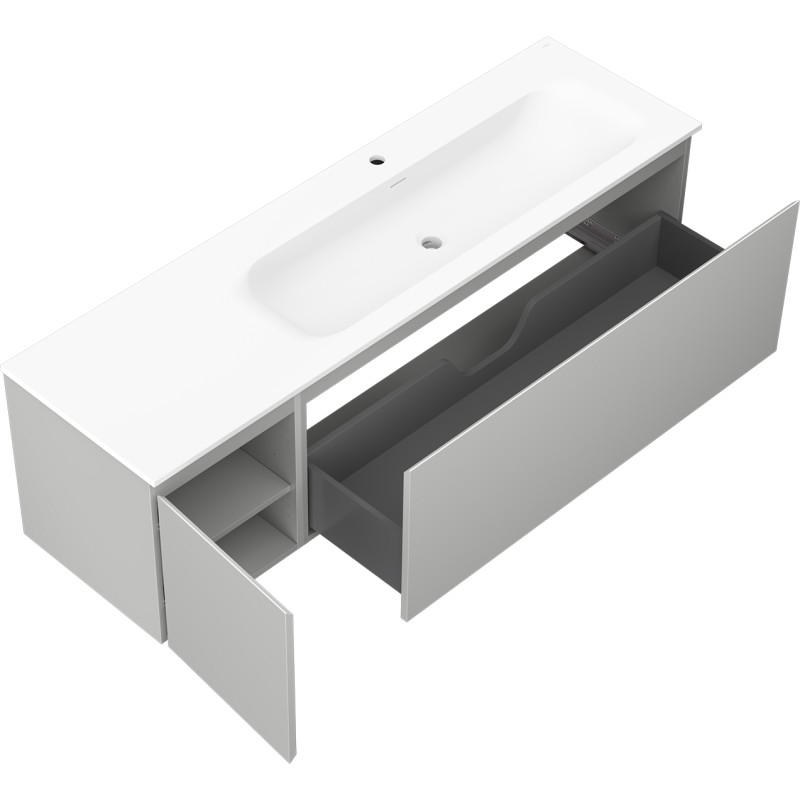 Mexen Orio armoire de salle de bain 160 cm avec lavabo Vela droite, 1S, 1D, gris mat/blanc mat - 91A13-16047-3-BBFF62-W23P01