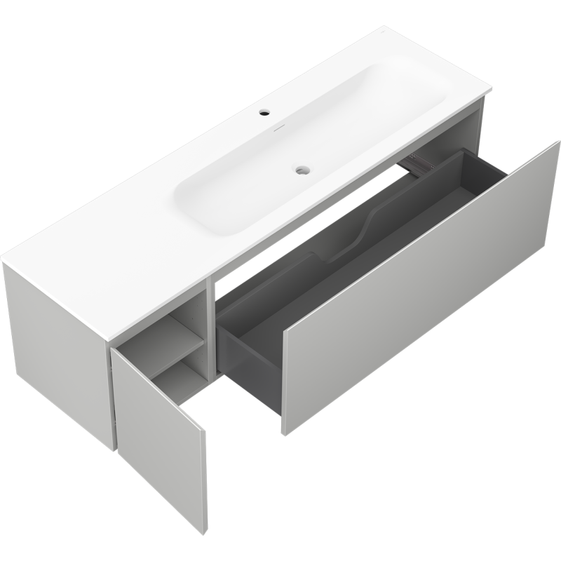 Mexen Orio meuble de salle de bain 160 cm avec lavabo Vela droit, 1S, 1D, gris mat/blanc mat - 91A13-16047-3-BBFF62-W23P01