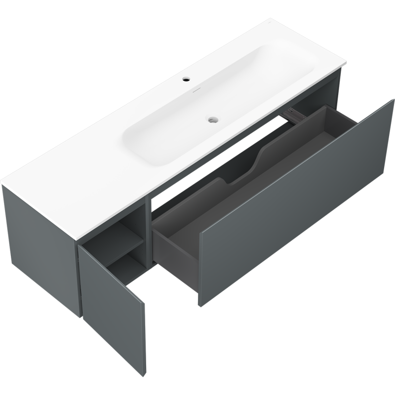 Mexen Orio armoire de salle de bain 160 cm avec lavabo Vela droit, 1S, 1D, graphite mat/blanc mat - 91A13-16047-3-BBFF66-W23P01