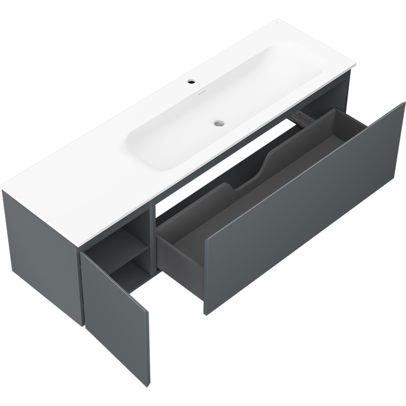 Mexen Orio meuble de salle de bains 160 cm avec lavabo Vela à droite, 1S, 1D, graphite mat/blanc mat