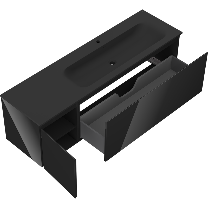 Mexen Orio meuble de salle de bain 160 cm avec lavabo Vela droit, 1S, 1D, noir brillant/noir mat - 91A13-16047-3-BBFF70-W23P71