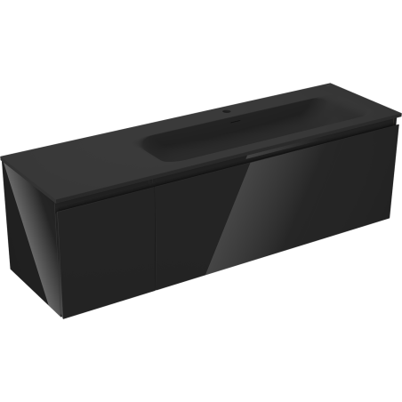 Mexen Orio meuble de salle de bain 160 cm avec lavabo Vela droit, 1S, 1P, noir brillant/noir mat - 91A13-16047-3-BBFF70-W23P71