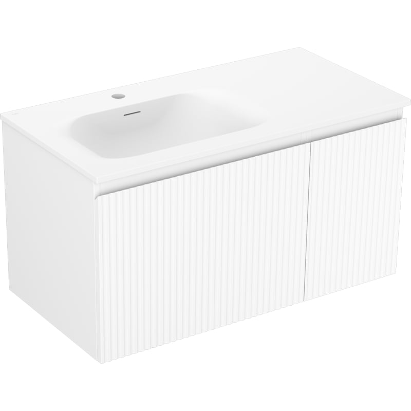 Mexen Rivel armoire de salle de bain 90 cm avec lavabo Vela à gauche, 1 tiroir, 1 porte, rainurée, blanc mat