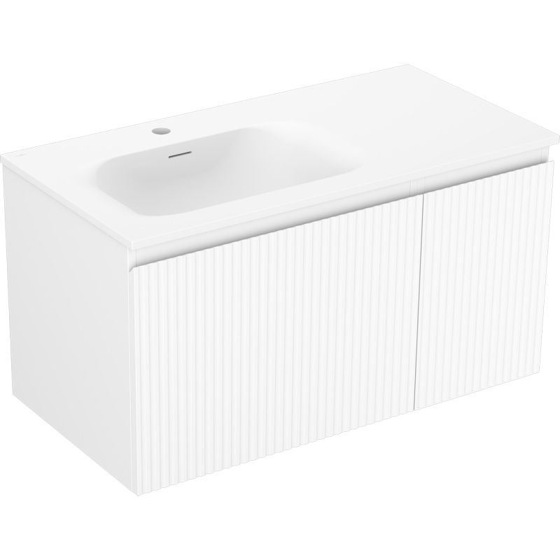 Mexen Rivel meuble de salle de bain 90 cm avec lavabo Vela à gauche, 1S, 1D, rainuré, blanc mat - 91A23-09047-3-BBFF01-W23L01