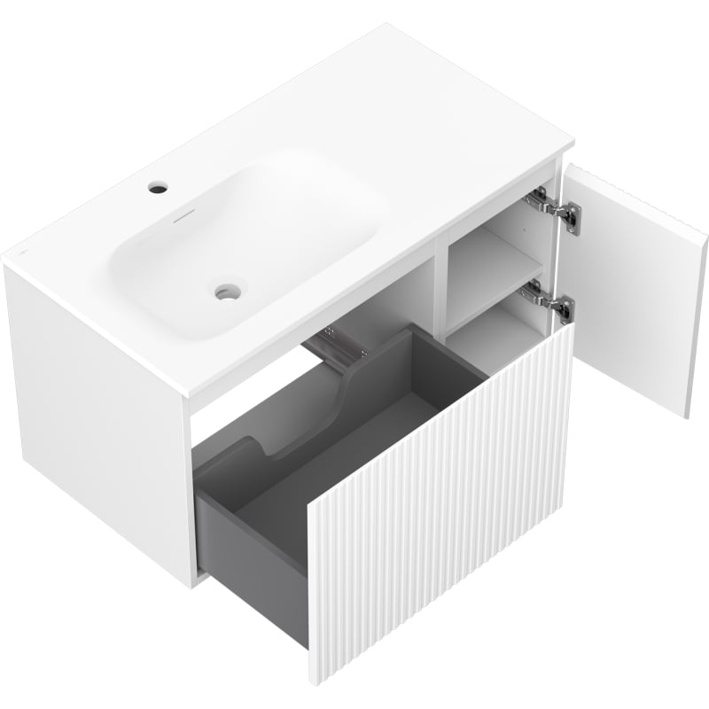 Mexen Rivel armoire de salle de bain 90 cm avec lavabo Vela à gauche, 1 tiroir, 1 porte, rainurée, blanc mat