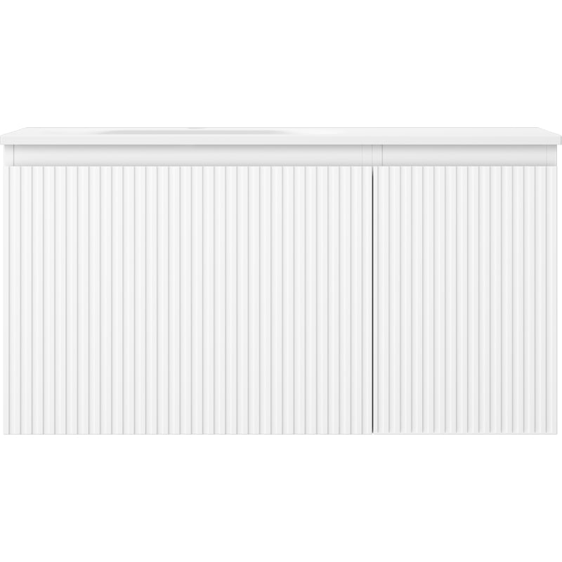 Mexen Rivel armoire de salle de bain 90 cm avec lavabo Vela à gauche, 1 tiroir, 1 porte, rainurée, blanc mat