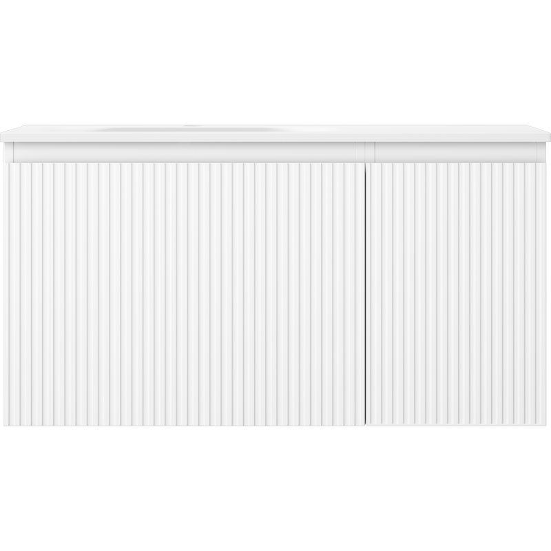 Mexen Rivel meuble de salle de bain 90 cm avec lavabo Vela à gauche, 1S, 1D, rainuré, blanc mat - 91A23-09047-3-BBFF01-W23L01