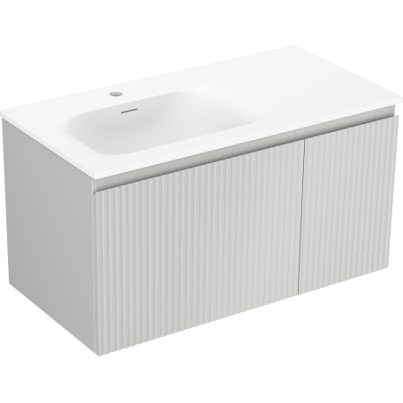 Mexen Rivel meuble de salle de bain 90 cm avec lavabo Vela gauche, 1S, 1D, rainuré, gris mat/blanc mat
