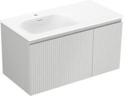 Mexen Rivel meuble de salle de bain 90 cm avec lavabo Vela gauche, 1S, 1D, rainuré, gris mat/blanc mat