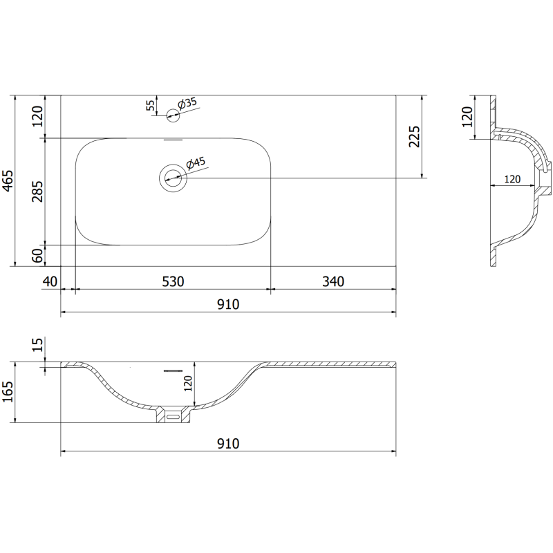 Mexen Rivel armoire de salle de bain 90 cm avec lavabo Vela gauche, 1S, 1D, rainurée, graphite mat/blanc mat