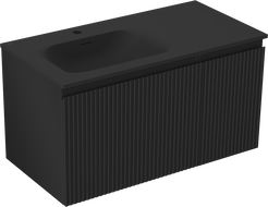 Mexen Rivel meuble de salle de bain 90 cm avec lavabo Vela gauche, 1S, 1D, rainuré, noir mat - 91A23-09047-3-BBFF71-W23L71
