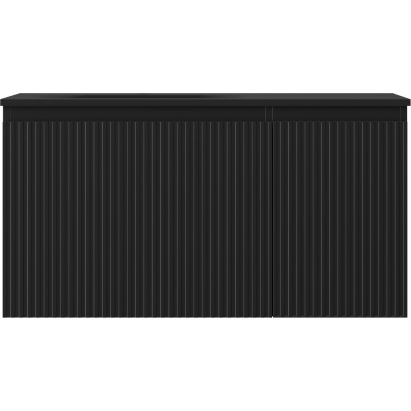 Mexen Rivel armoire de salle de bain 90 cm avec lavabo Vela à gauche, 1S, 1D, rainurée, noir mat - 91A23-09047-3-BBFF71-W23L71