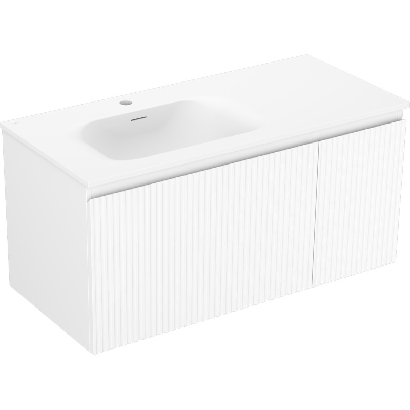 Mexen Rivel armoire de salle de bain 100 cm avec lavabo Vela gauche, 1T, 1P, rainurée, blanc mat - 91A23-10047-3-BBFF01-W23L01