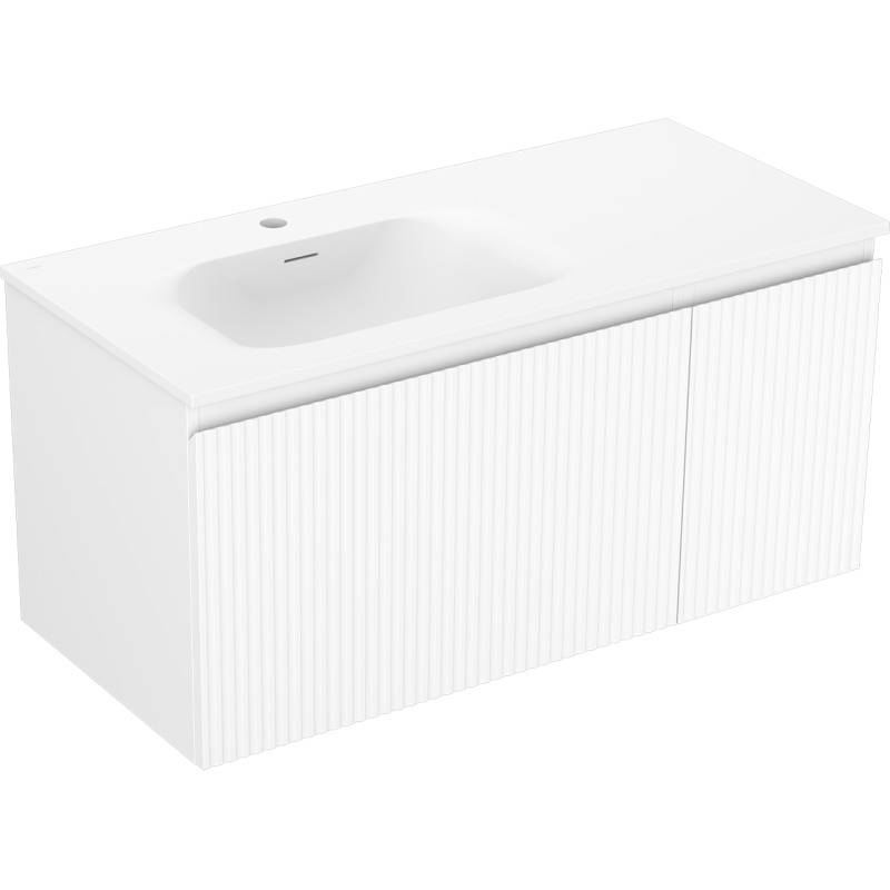 Mexen Rivel meuble de salle de bains 100 cm avec lavabo Vela à gauche, 1S, 1D, rainuré, blanc mat - 91A23-10047-3-BBFF01-W23L01