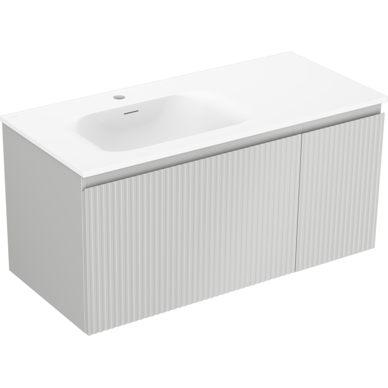 Mexen Rivel meuble de salle de bain 100 cm avec lavabo Vela gauche, 1 tiroir, 1 porte, rainuré, gris mat/blanc mat