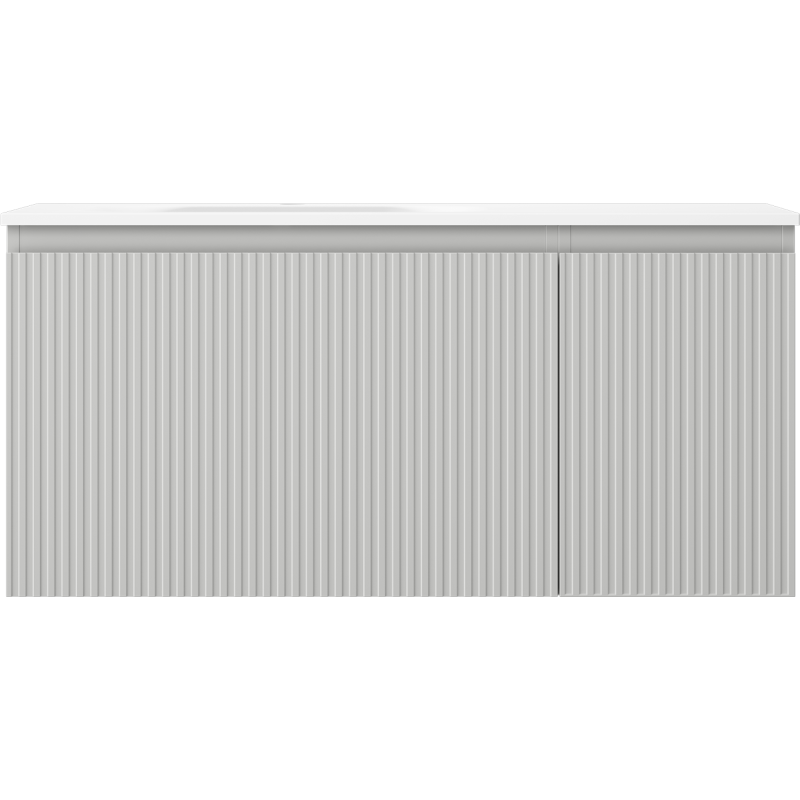 Mexen Rivel meuble de salle de bain 100 cm avec lavabo Vela gauche, 1 tiroir, 1 porte, rainuré, gris mat/blanc mat