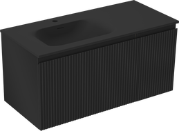 Mexen Rivel meuble de salle de bain 100 cm avec lavabo Vela gauche, 1S, 1D, rainuré, noir mat - 91A23-10047-3-BBFF71-W23L71