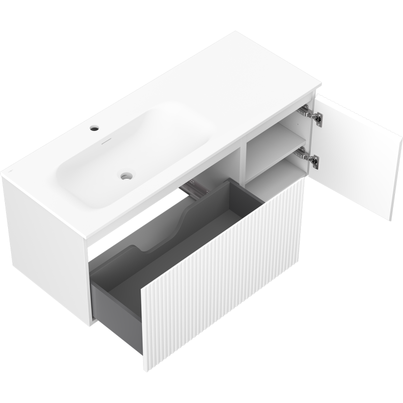 Mexen Rivel meuble de salle de bain 120 cm avec lavabo Vela gauche, 1S, 1D, rainuré, blanc mat - 91A23-12047-3-BBFF01-W23L01
