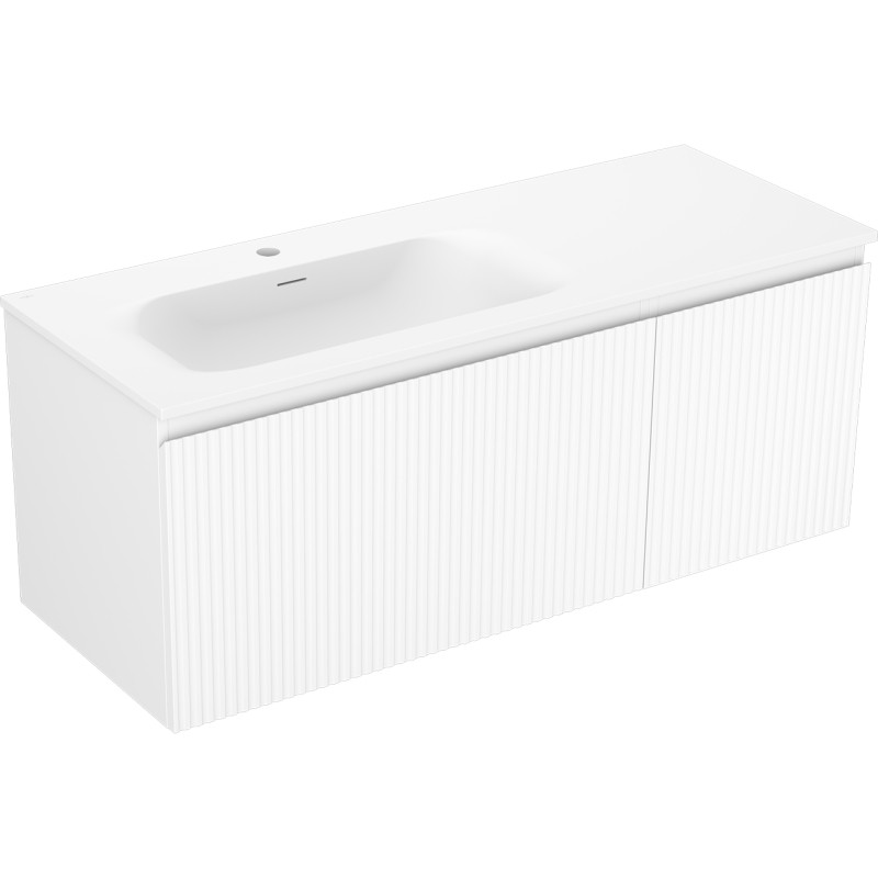 Mexen Rivel armoire de salle de bain 120 cm avec lavabo Vela gauche, 1S, 1D, rainurée, blanc mat - 91A23-12047-3-BBFF01-W23L01