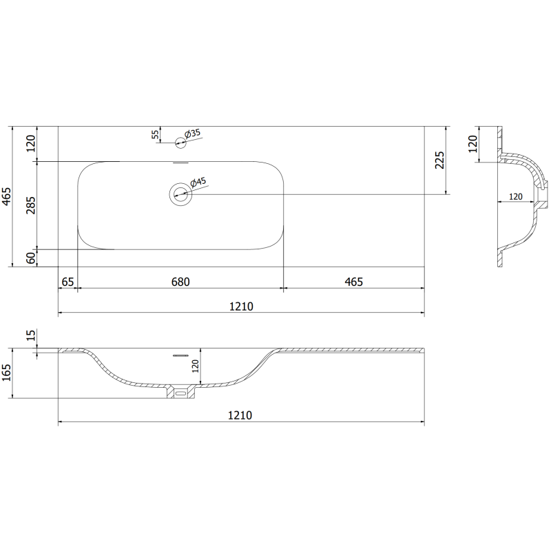 Mexen Rivel meuble de salle de bain 120 cm avec lavabo Vela gauche, 1S, 1D, rainuré, blanc mat - 91A23-12047-3-BBFF01-W23L01