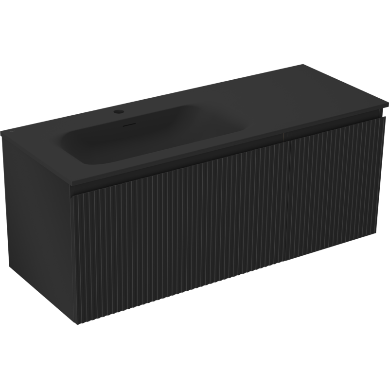 Mexen Rivel meuble de salle de bain 120 cm avec lavabo Vela gauche, 1S, 1D, rainuré, noir mat - 91A23-12047-3-BBFF71-W23L71