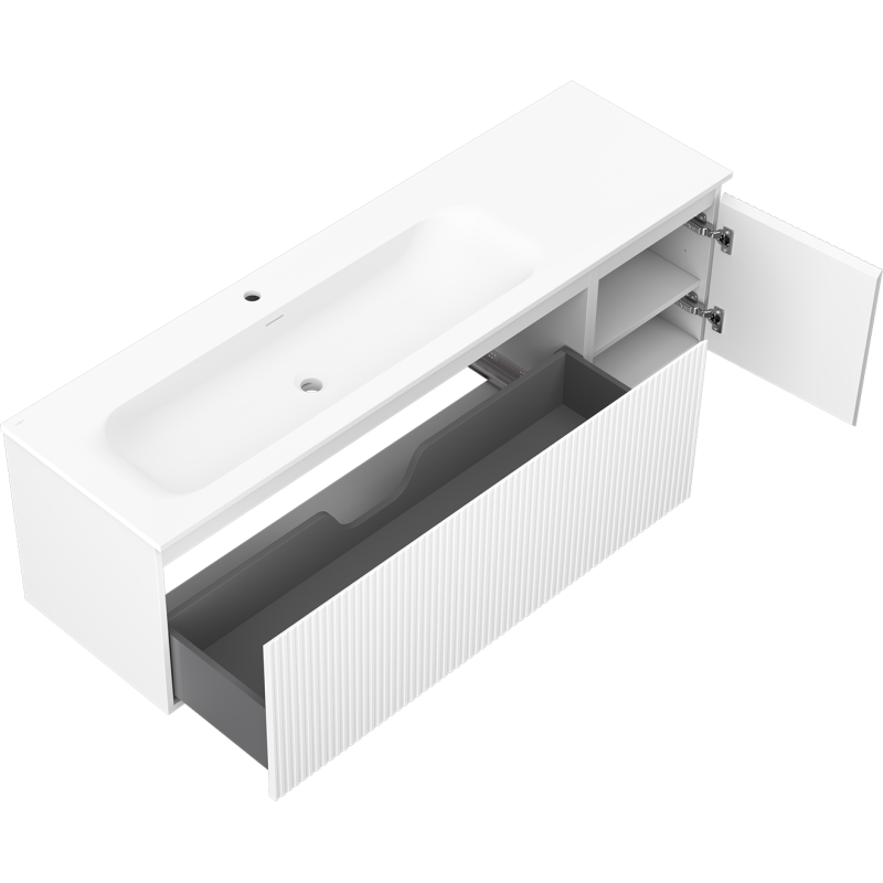 Mexen Rivel armoire de salle de bains 160 cm avec lavabo Vela gauche, 1S, 1D, rainurée, blanc mat - 91A23-16047-3-BBFF01-W23L01