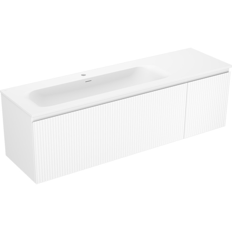 Mexen Rivel armoire de salle de bain 160 cm avec lavabo Vela gauche, 1S, 1D, cannelé, blanc mat - 91A23-16047-3-BBFF01-W23L01