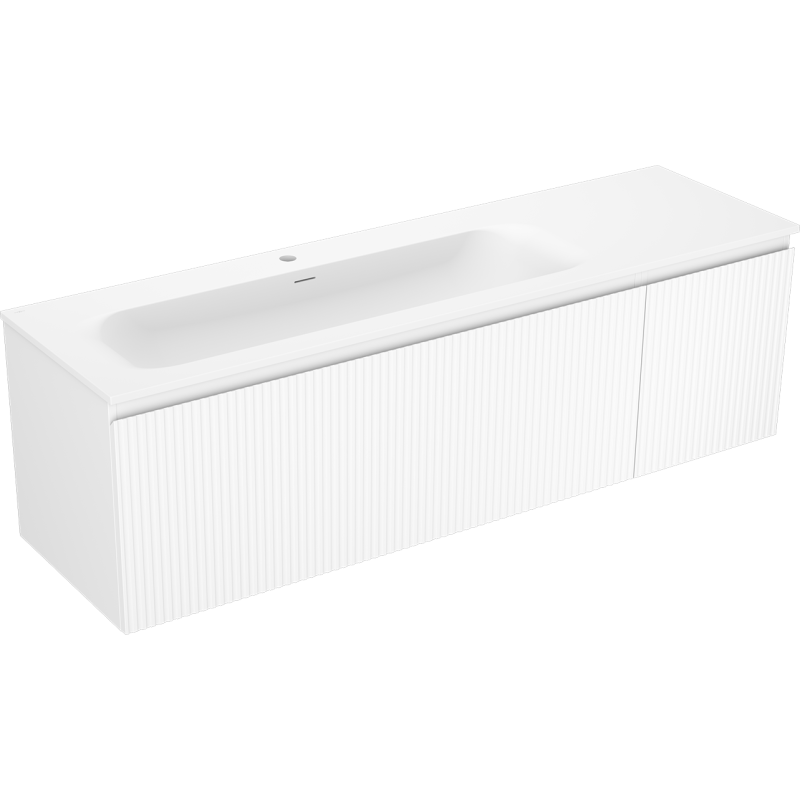Mexen Rivel armoire de salle de bains 160 cm avec lavabo Vela gauche, 1S, 1D, rainurée, blanc mat - 91A23-16047-3-BBFF01-W23L01