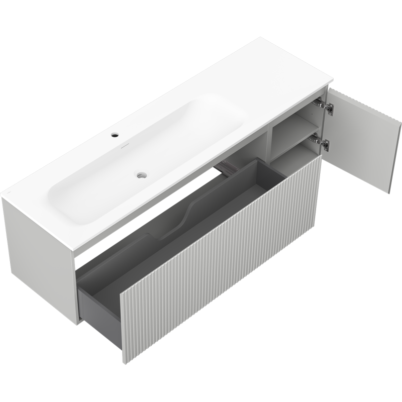 Mexen Rivel meuble de salle de bain 160 cm avec lavabo Vela gauche, 1S, 1D, rainuré, gris mat/blanc mat