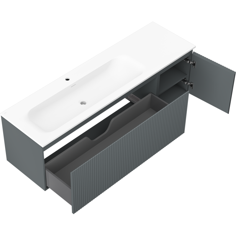 Mexen Rivel placard de salle de bain 160 cm avec lavabo Vela gauche, 1T, 1P, cannelé, graphite mat/blanc mat