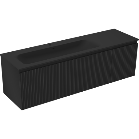 Mexen Rivel armoire de salle de bain 160 cm avec lavabo Vela gauche, 1S, 1D, rainuré, noir mat - 91A23-16047-3-BBFF71-W23L71