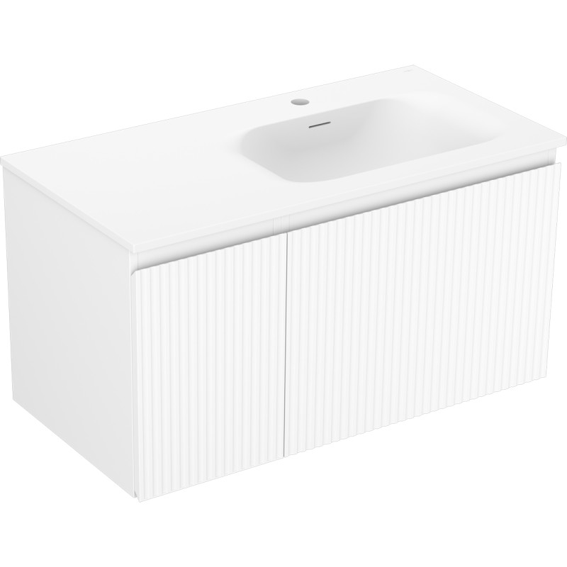 Mexen Rivel meuble de salle de bain 90 cm avec lavabo Vela à droite, 1S, 1D, rainuré, blanc mat - 91A23-09047-3-BBFF01-W23P01