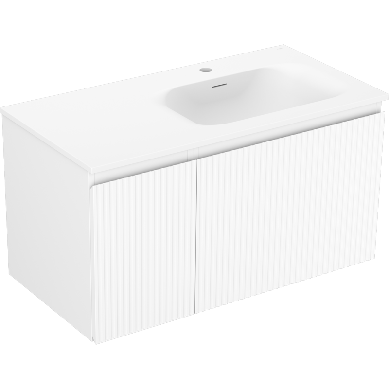 Mexen Rivel meuble de salle de bains 90 cm avec lavabo Vela à droite, 1S, 1D, rainuré, blanc mat - 91A23-09047-3-BBFF01-W23P01