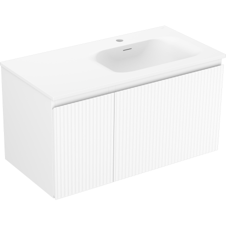 Mexen Rivel meuble de salle de bains 90 cm avec lavabo Vela à droite, 1S, 1D, rainuré, blanc mat - 91A23-09047-3-BBFF01-W23P01