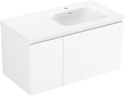 Mexen Rivel meuble de salle de bain 90 cm avec lavabo Vela à droite, 1S, 1D, rainuré, blanc mat - 91A23-09047-3-BBFF01-W23P01