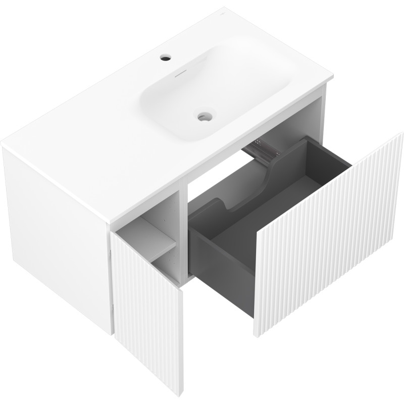 Mexen Rivel meuble de salle de bain 90 cm avec lavabo Vela à droite, 1S, 1D, rainuré, blanc mat - 91A23-09047-3-BBFF01-W23P01