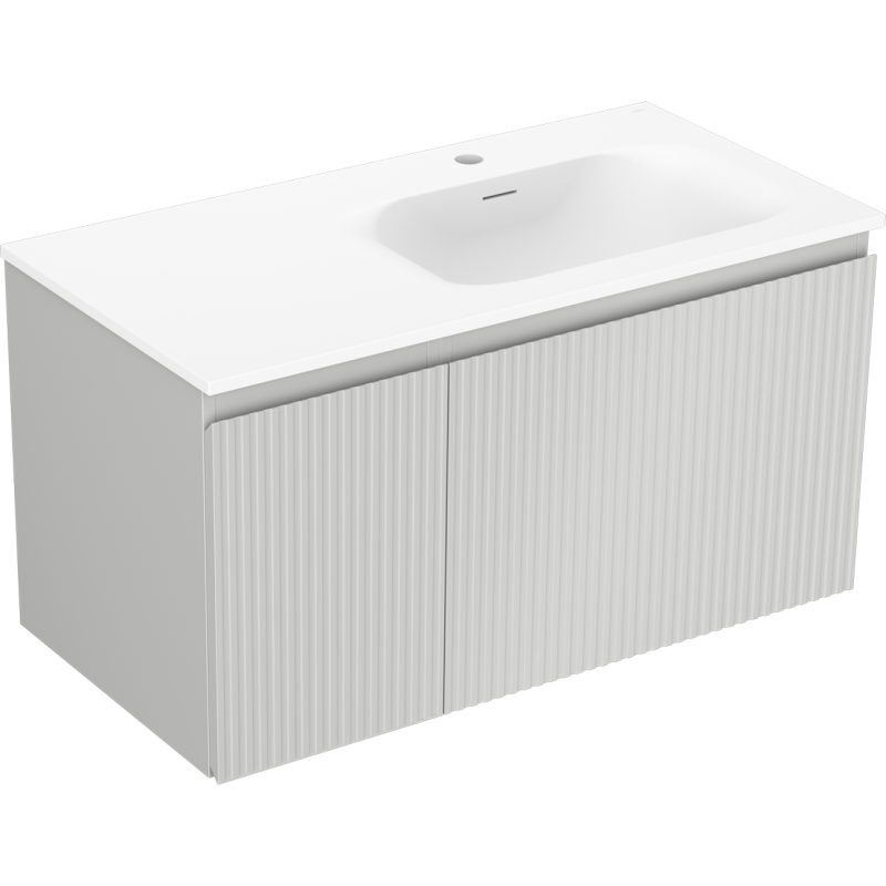 Mexen Rivel armoire de salle de bain 90 cm avec lavabo Vela droite, 1S, 1D, rainurée, gris mat/blanc mat