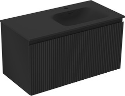 Mexen Rivel armoire de salle de bain 90 cm avec lavabo Vela à droite, 1S, 1D, rainurée, noir mat - 91A23-09047-3-BBFF71-W23P71