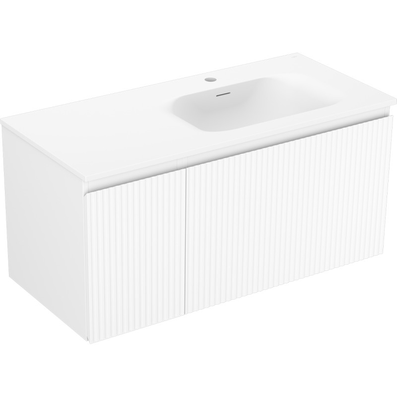 Mexen Rivel armoire de salle de bain 100 cm avec lavabo Vela à droite, 1 tiroir, 1 porte, rainurée, blanc mat