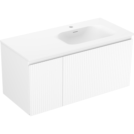 Mexen Rivel meuble de salle de bain 100 cm avec lavabo Vela à droite, 1S, 1D, rainuré, blanc mat - 91A23-10047-3-BBFF01-W23P01