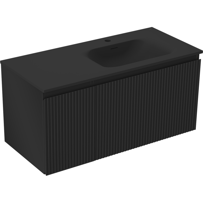 Mexen Rivel meuble de salle de bain 100 cm avec lavabo Vela droit, 1S, 1D, rainuré, noir mat - 91A23-10047-3-BBFF71-W23P71