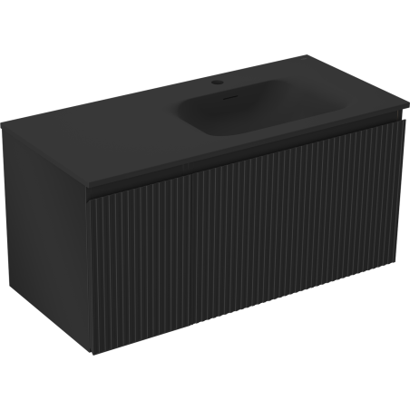 Mexen Rivel meuble de salle de bain 100 cm avec lavabo Vela à droite, 1S, 1D, rainuré, noir mat - 91A23-10047-3-BBFF71-W23P71
