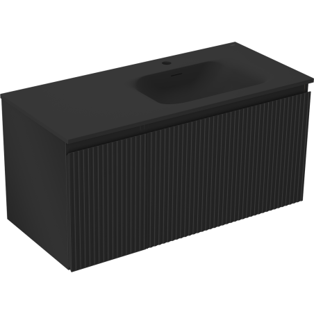 Mexen Rivel meuble de salle de bain 100 cm avec lavabo Vela droit, 1S, 1D, rainuré, noir mat - 91A23-10047-3-BBFF71-W23P71