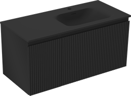 Mexen Rivel meuble de salle de bain 100 cm avec lavabo Vela droit, 1S, 1D, rainuré, noir mat - 91A23-10047-3-BBFF71-W23P71