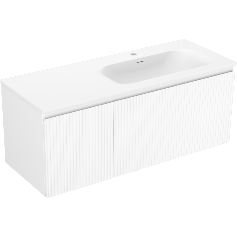 Mexen Rivel meuble de salle de bain 120 cm avec lavabo Vela droit, 1S, 1D, rainuré, blanc mat - 91A23-12047-3-BBFF01-W23P01