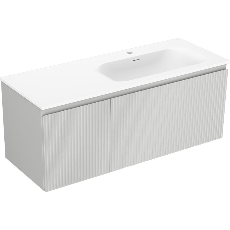 Mexen Rivel armoire de salle de bain 120 cm avec lavabo Vela à droite, 1 tiroir, 1 porte, rainurée, gris mat/blanc mat