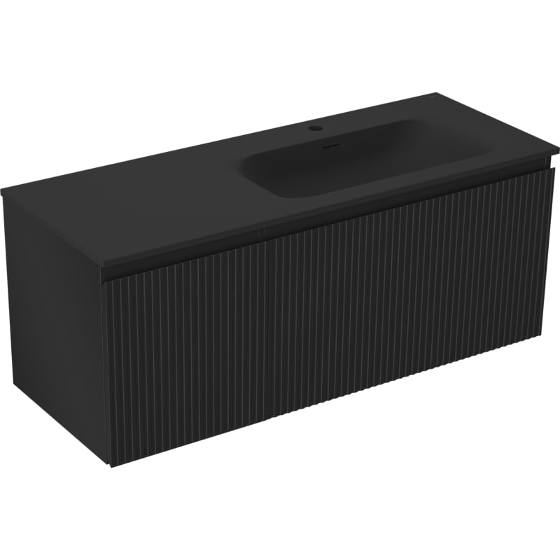 Mexen Rivel armoire de salle de bain 120 cm avec lavabo Vela droit, 1S, 1D, cannelée, noir mat - 91A23-12047-3-BBFF71-W23P71