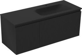 Mexen Rivel armoire de salle de bain 120 cm avec lavabo Vela droit, 1S, 1D, cannelée, noir mat - 91A23-12047-3-BBFF71-W23P71